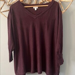Garnet Hill Women's Long Sleeve V-Neck Sweater - Rich Burgundy
